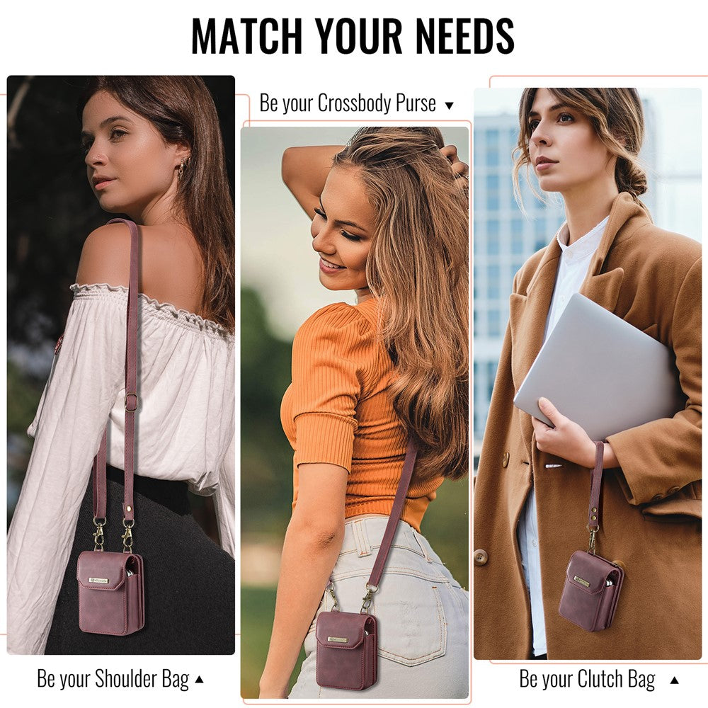 For Samsung Galaxy Z Flip7 FE 5G / Z Flip7 5G / Z Flip6 5G / Z Flip5 5G Phone Pouch with Strap RFID Blocking Leather Wallet Phone Case - Red