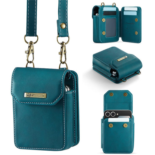 For Samsung Galaxy Z Flip7 FE 5G / Z Flip7 5G / Z Flip6 5G / Z Flip5 5G Phone Pouch with Strap RFID Blocking Leather Wallet Phone Case - Green