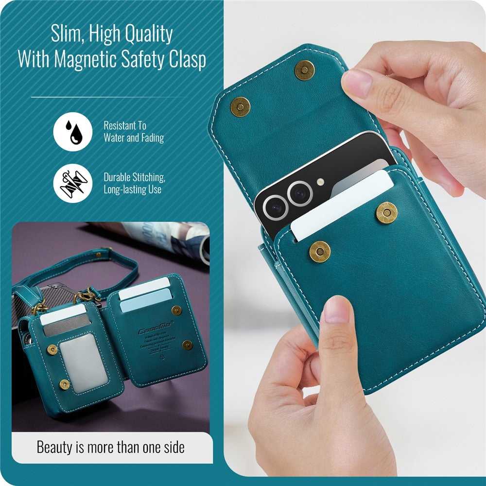 For Samsung Galaxy Z Flip7 FE 5G / Z Flip7 5G / Z Flip6 5G / Z Flip5 5G Phone Pouch with Strap RFID Blocking Leather Wallet Phone Case - Green