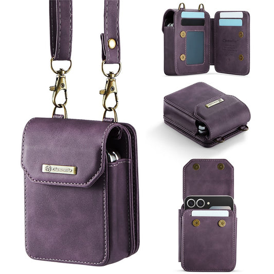 For Samsung Galaxy Z Flip7 FE 5G / Z Flip7 5G / Z Flip6 5G / Z Flip5 5G Phone Pouch with Strap RFID Blocking Leather Wallet Phone Case -  Purple