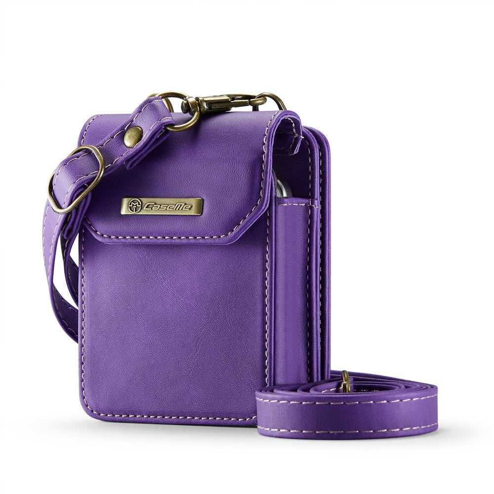 For Samsung Galaxy Z Flip7 FE 5G / Z Flip7 5G / Z Flip6 5G / Z Flip5 5G Phone Pouch with Strap RFID Blocking Leather Wallet Phone Case - Dark Purple