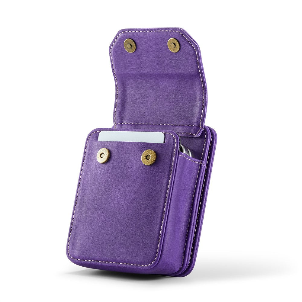 For Samsung Galaxy Z Flip7 FE 5G / Z Flip7 5G / Z Flip6 5G / Z Flip5 5G Phone Pouch with Strap RFID Blocking Leather Wallet Phone Case - Dark Purple