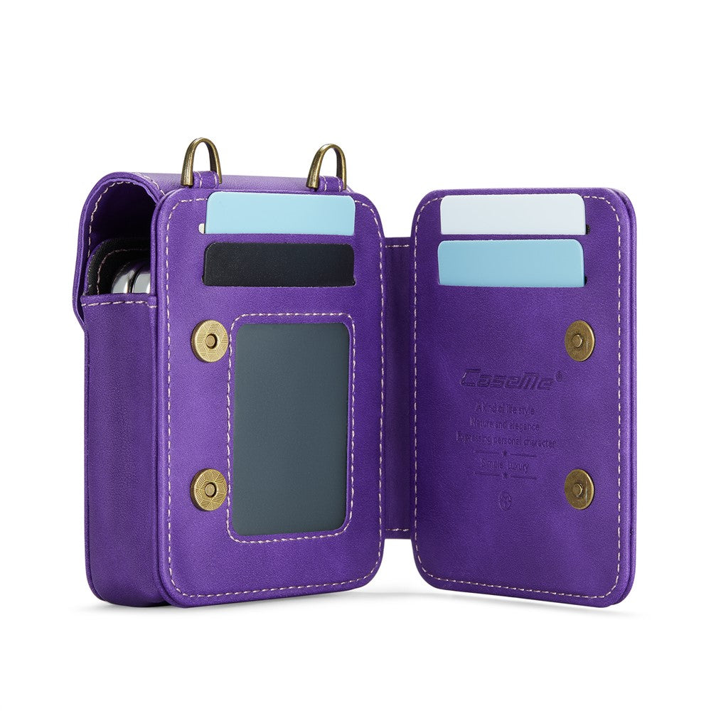 For Samsung Galaxy Z Flip7 FE 5G / Z Flip7 5G / Z Flip6 5G / Z Flip5 5G Phone Pouch with Strap RFID Blocking Leather Wallet Phone Case - Dark Purple