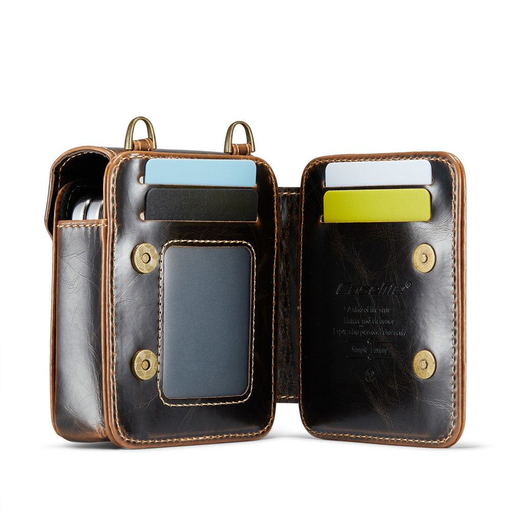 For Samsung Galaxy Z Flip7 FE 5G / Z Flip7 5G / Z Flip6 5G / Z Flip5 5G Phone Pouch with Strap RFID Blocking Leather Wallet Phone Case - Coffee
