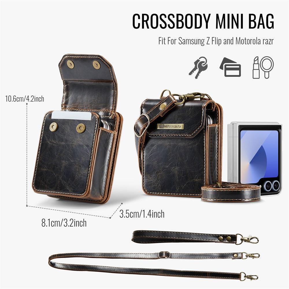 For Samsung Galaxy Z Flip7 FE 5G / Z Flip7 5G / Z Flip6 5G / Z Flip5 5G Phone Pouch with Strap RFID Blocking Leather Wallet Phone Case - Coffee