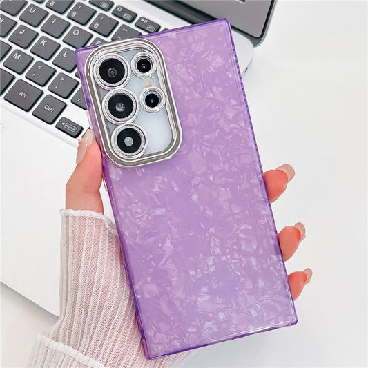 For Samsung Galaxy S25 Ultra Case IMD Design Shockproof PC+TPU Phone Cover with Glass Lens Film - Shell Pattern / Purple
