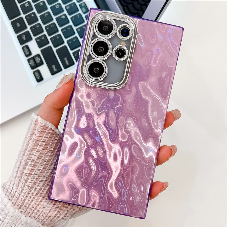 For Samsung Galaxy S24 Ultra Case IMD Design Shockproof PC+TPU Phone Cover with Glass Lens Film - Wrinkle Pattern / Purple