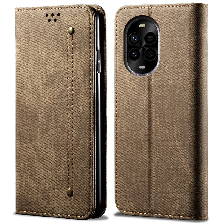 For Huawei nova 13 Pro 5G Case Jeans Cloth Texture Anti-Scratch Leather Stand Phone Cover - Khaki