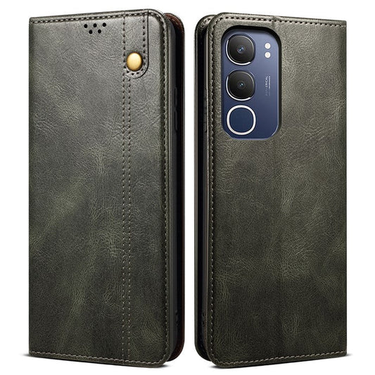 For vivo Y19s 4G Case Crazy Horse Texture Waxy Leather Wallet Stand Phone Cover - Green