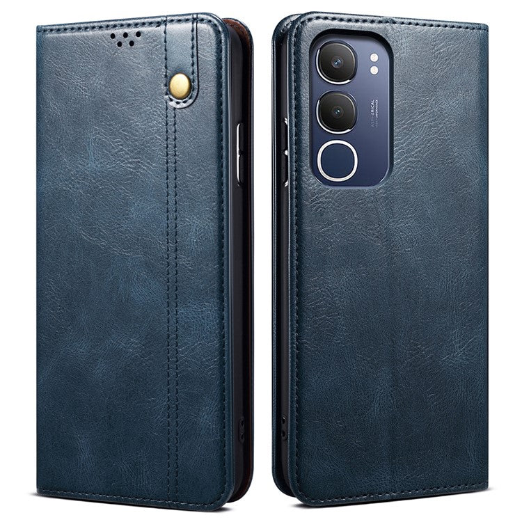 For vivo Y19s 4G Case Crazy Horse Texture Waxy Leather Wallet Stand Phone Cover - Blue