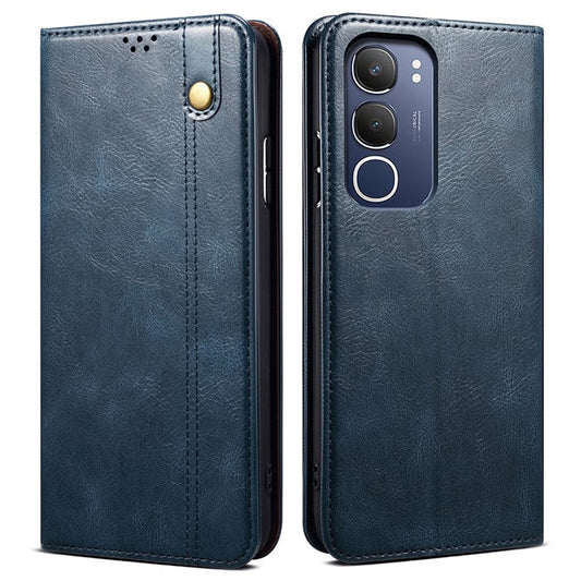 For vivo Y19s 4G Case Crazy Horse Texture Waxy Leather Wallet Stand Phone Cover - Blue