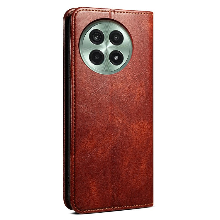 For OnePlus 13 Case Crazy Horse Texture Waxy Leather Wallet Stand Phone Cover - Brown