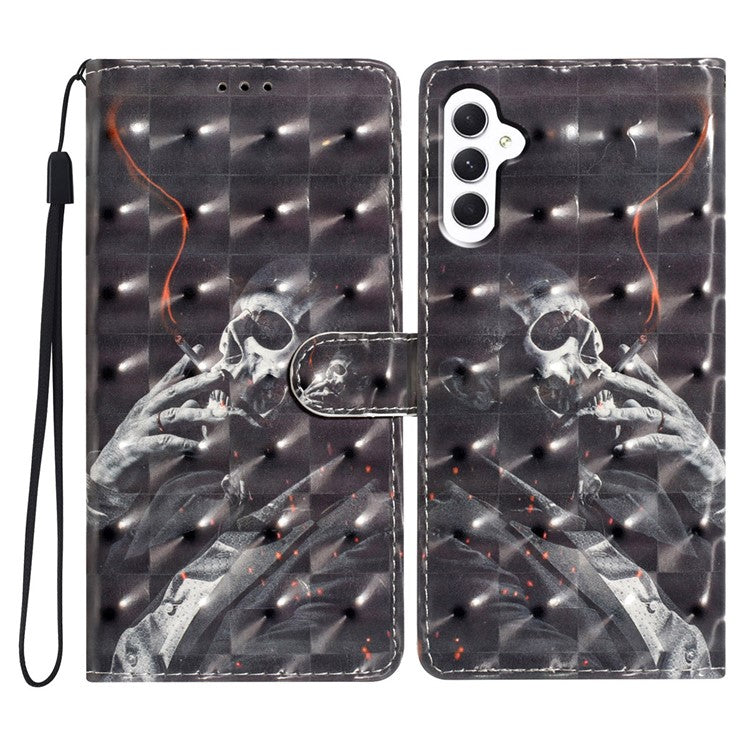 For Samsung Galaxy A36 5G Case PU Leather Wallet Phone Cover 3D Pattern Printing - Smoking Skeleton