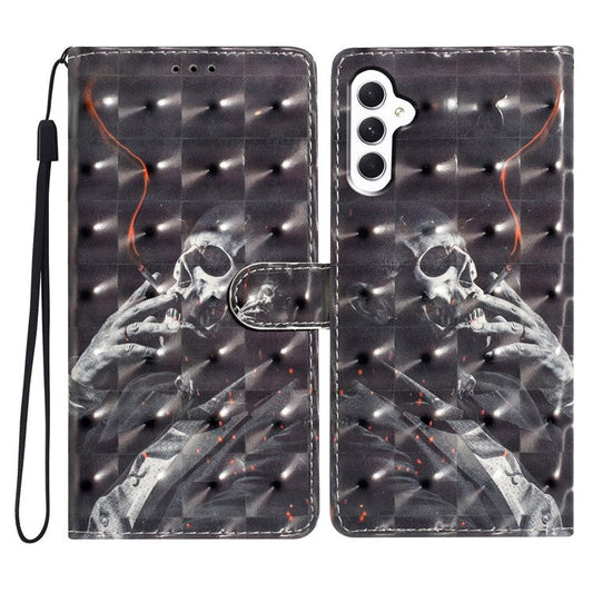 For Samsung Galaxy A36 5G Case PU Leather Wallet Phone Cover 3D Pattern Printing - Smoking Skeleton
