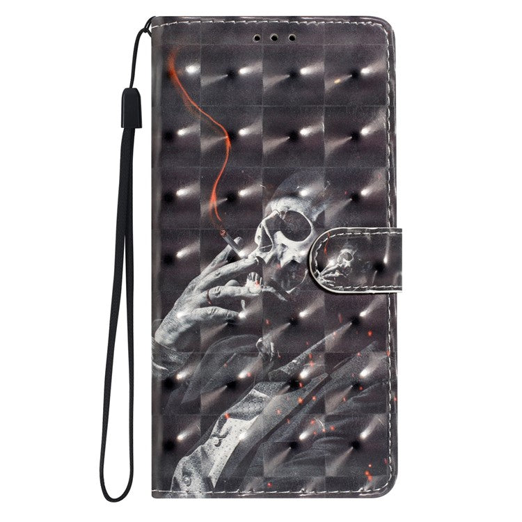 For Samsung Galaxy A36 5G Case PU Leather Wallet Phone Cover 3D Pattern Printing - Smoking Skeleton