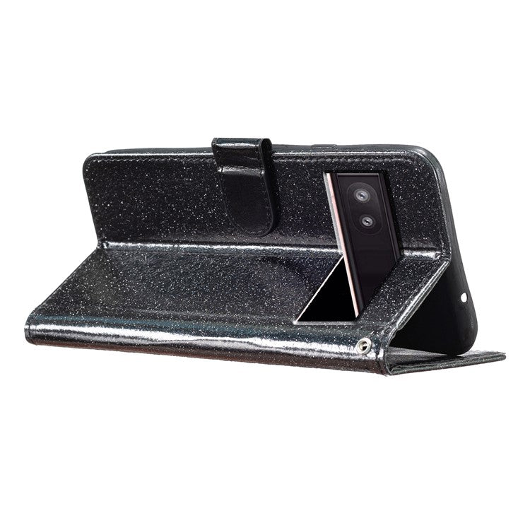 For Google Pixel 9a Wallet Case Glitter Anti-Scratch Leather Phone Cover Stand - Black