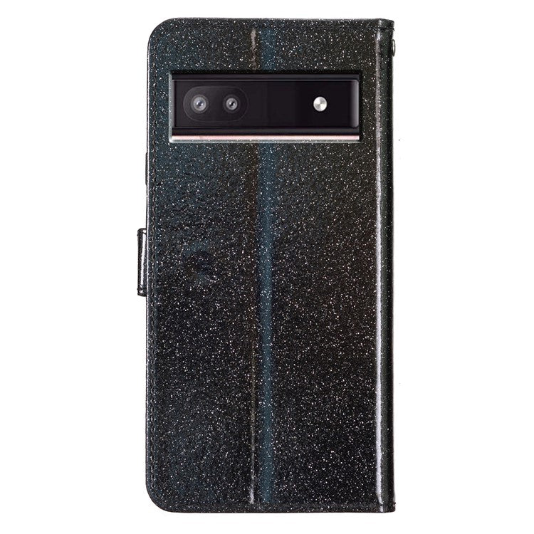 For Google Pixel 9a Wallet Case Glitter Anti-Scratch Leather Phone Cover Stand - Black