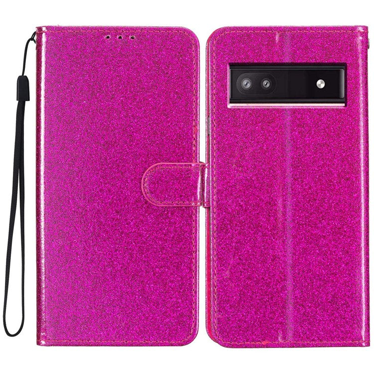 For Google Pixel 9a Wallet Case Glitter Anti-Scratch Leather Phone Cover Stand - Rose