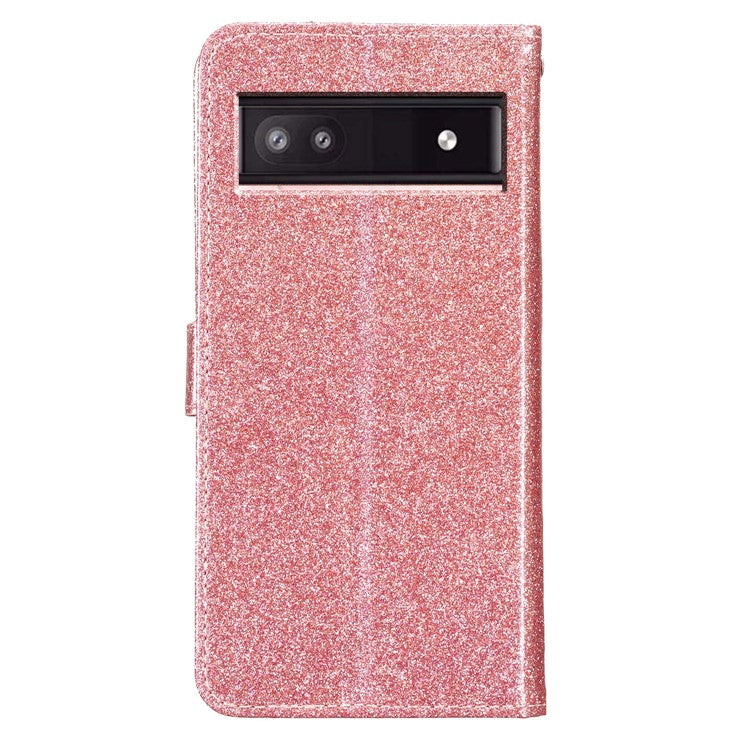 For Google Pixel 9a Wallet Case Glitter Anti-Scratch Leather Phone Cover Stand - Rose Gold