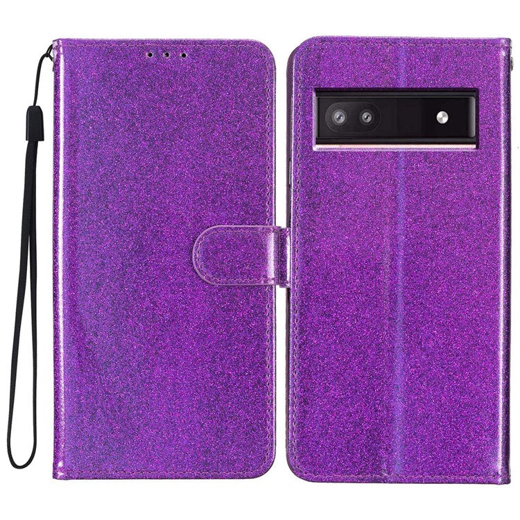 For Google Pixel 9a Wallet Case Glitter Anti-Scratch Leather Phone Cover Stand - Purple