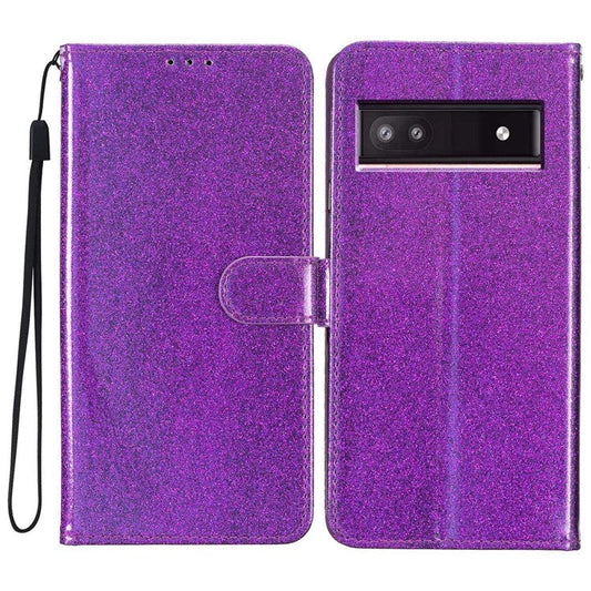 For Google Pixel 9a Wallet Case Glitter Anti-Scratch Leather Phone Cover Stand - Purple