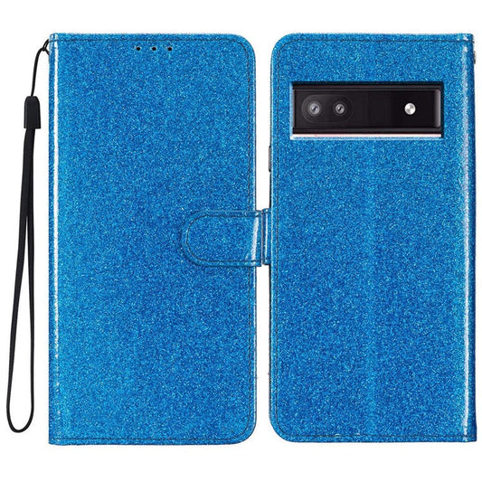 For Google Pixel 9a Wallet Case Glitter Anti-Scratch Leather Phone Cover Stand - Blue