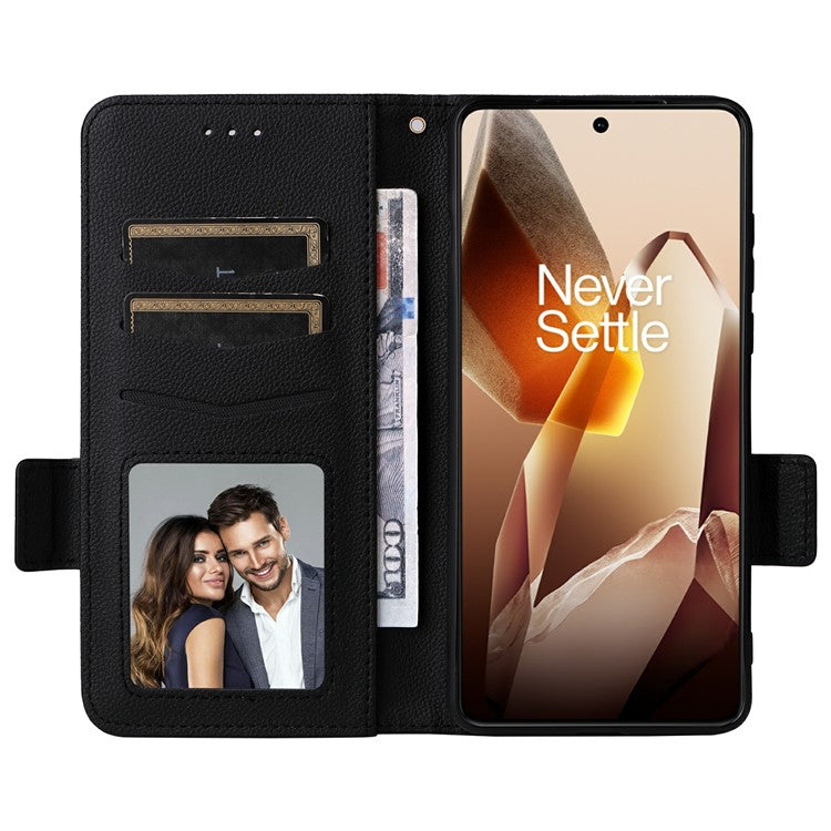 For OnePlus 13 Case Litchi Texture PU Leather Wallet Flip Phone Cover - Black