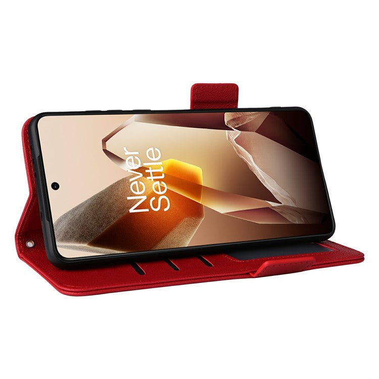 For OnePlus 13 Case Litchi Texture PU Leather Wallet Flip Phone Cover - Red