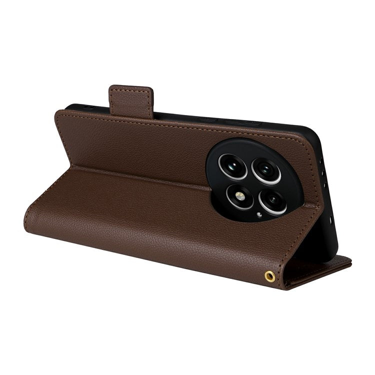 For OnePlus 13 Case Litchi Texture PU Leather Wallet Flip Phone Cover - Brown