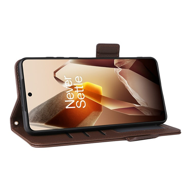 For OnePlus 13 Case Litchi Texture PU Leather Wallet Flip Phone Cover - Brown