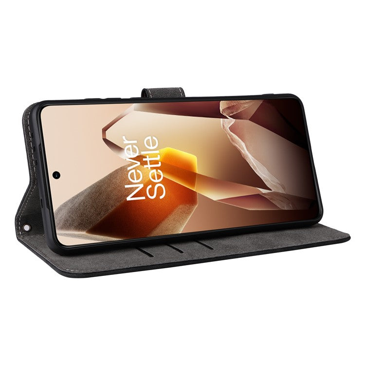 For OnePlus 13 Wallet Phone Case RFID Blocking PU Leather Flip Cover Stand View - Black