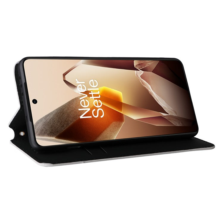 For OnePlus 13 Wallet Case Rhombus Imprinted Leather Phone Cover - Silver