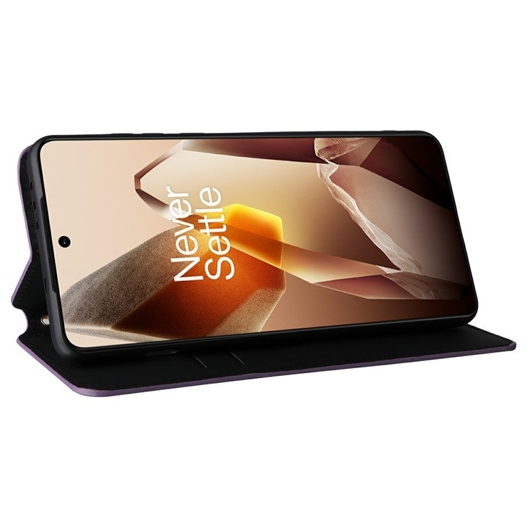 For OnePlus 13 Wallet Case Rhombus Imprinted Leather Phone Cover - Purple