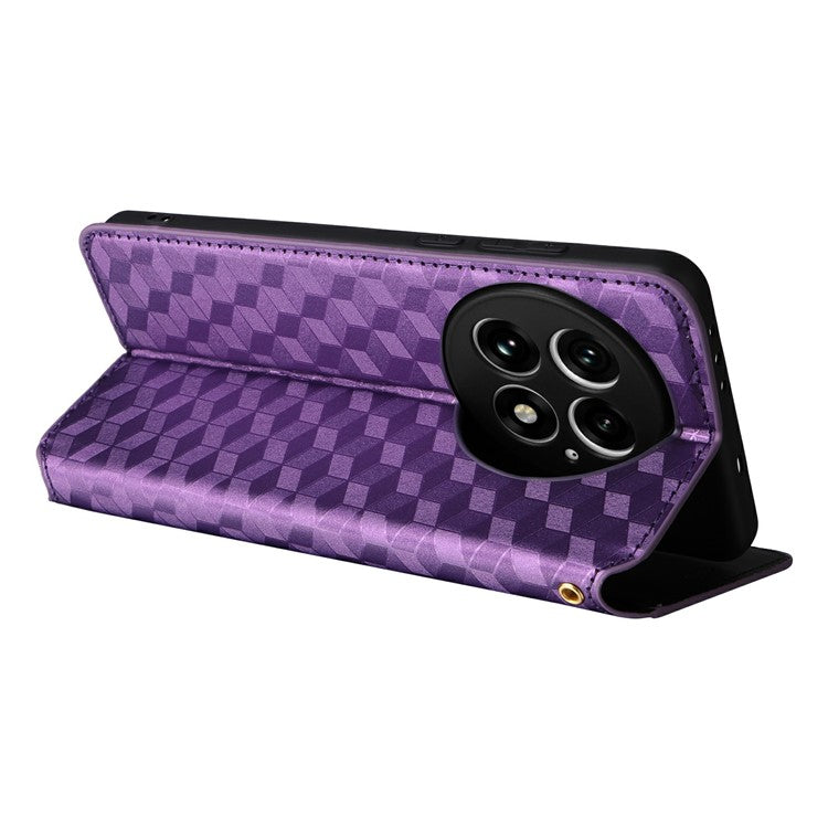 For OnePlus 13 Wallet Case Rhombus Imprinted Leather Phone Cover - Purple