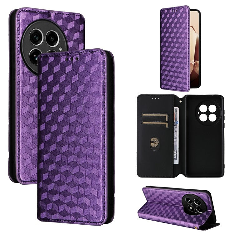 For OnePlus 13 Wallet Case Rhombus Imprinted Leather Phone Cover - Purple
