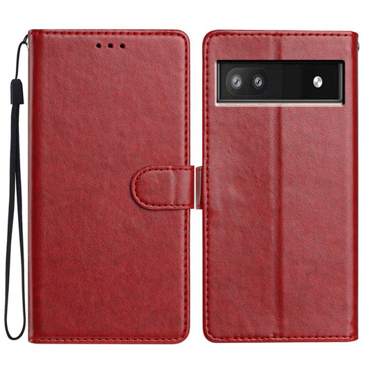 For Google Pixel 9a Leather Case Wallet Stand Phone Cover with Handy Strap - Red