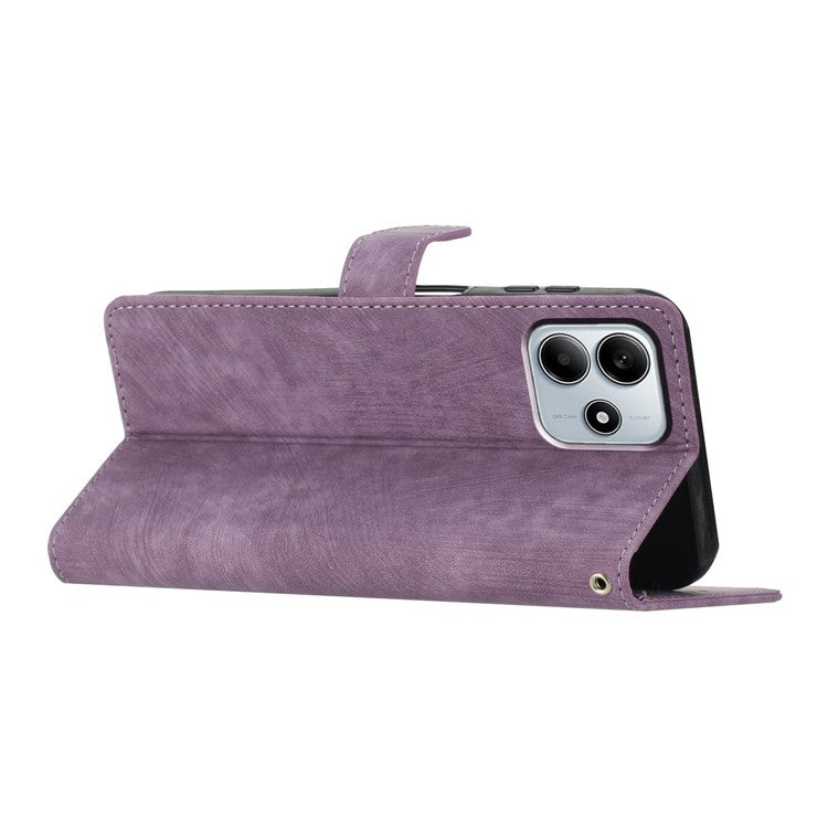 For Xiaomi Redmi Note 14 5G Case with Card Clots Skin-Touch PU Leather Phone Cover Stand - Purple