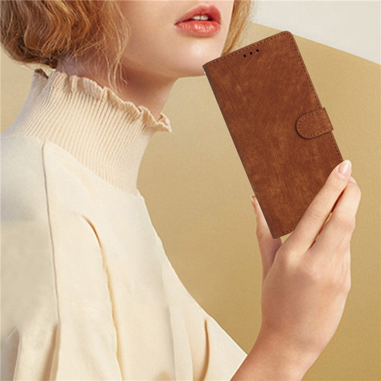 For Xiaomi Redmi Note 14 5G Case with Card Clots Skin-Touch PU Leather Phone Cover Stand - Brown