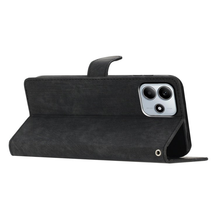 For Xiaomi Redmi Note 14 5G Case with Card Clots Skin-Touch PU Leather Phone Cover Stand - Black