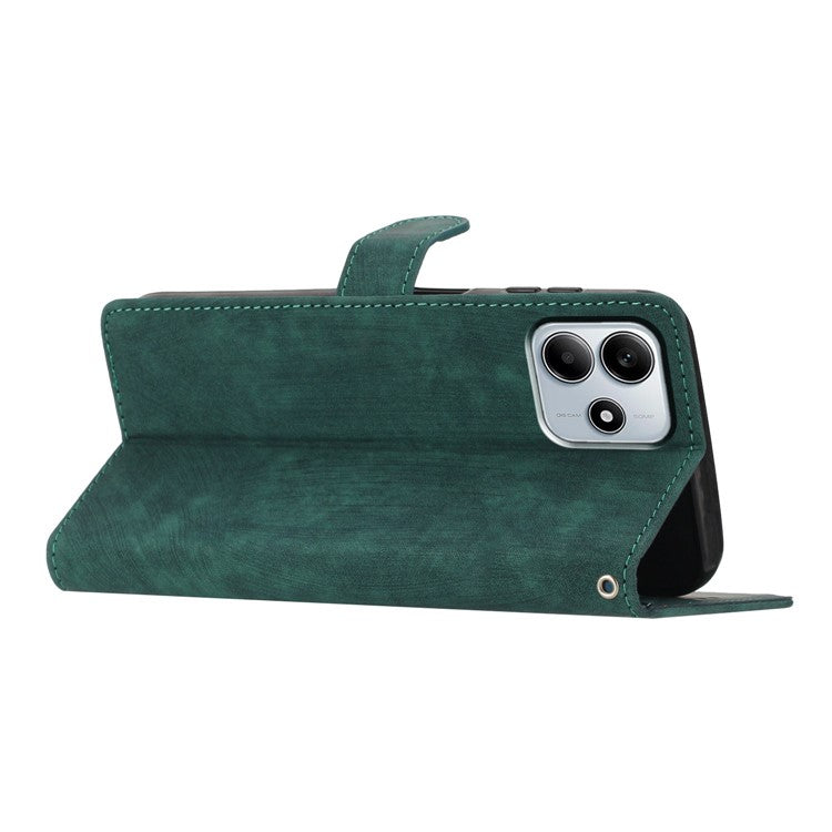 For Xiaomi Redmi Note 14 5G Case with Card Clots Skin-Touch PU Leather Phone Cover Stand - Green