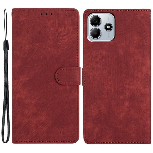 For Xiaomi Redmi Note 14 5G Case with Card Clots Skin-Touch PU Leather Phone Cover Stand - Red