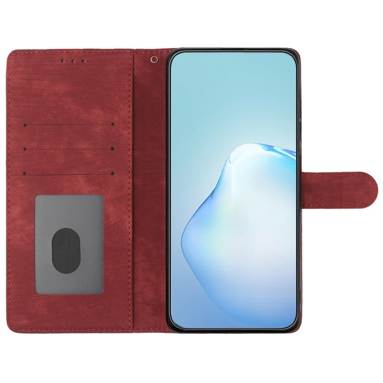 For Xiaomi Redmi Note 14 5G Case with Card Clots Skin-Touch PU Leather Phone Cover Stand - Red