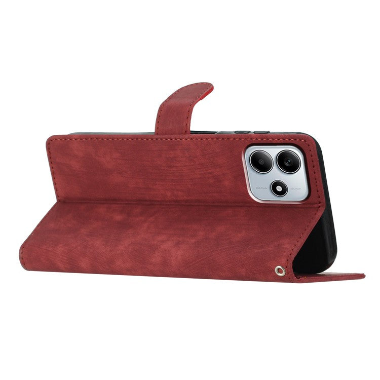 For Xiaomi Redmi Note 14 5G Case with Card Clots Skin-Touch PU Leather Phone Cover Stand - Red