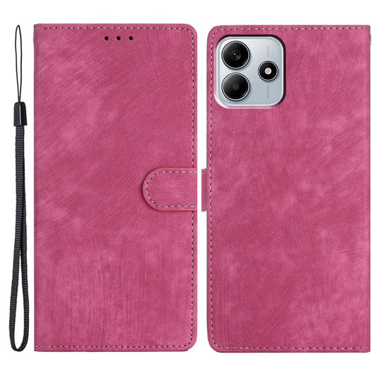 For Xiaomi Redmi Note 14 5G Case with Card Clots Skin-Touch PU Leather Phone Cover Stand - Rose