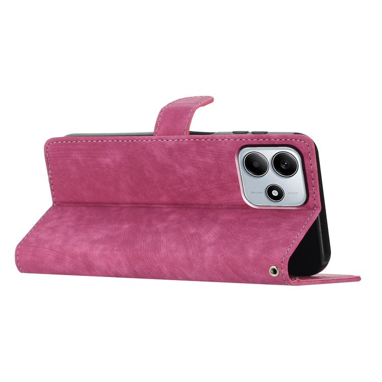 For Xiaomi Redmi Note 14 5G Case with Card Clots Skin-Touch PU Leather Phone Cover Stand - Rose