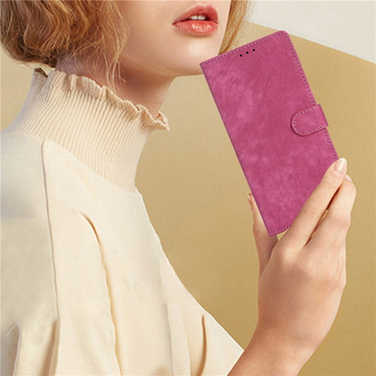 For Xiaomi Redmi Note 14 5G Case with Card Clots Skin-Touch PU Leather Phone Cover Stand - Rose