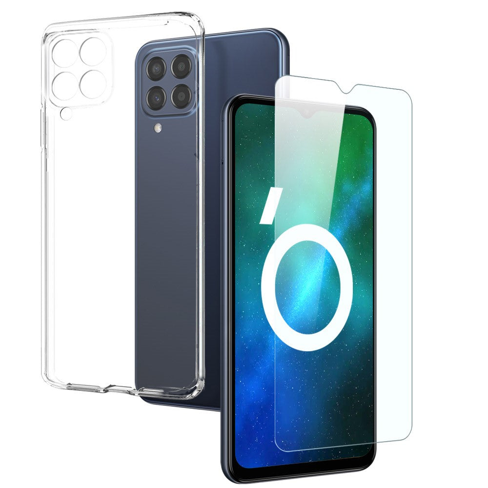 NORTHJO TPU Shockproof Case for Samsung Galaxy M33 5G (Global Version) 2 in 1 Transparent Anti-Drop Phone Case with Tempered Glass Screen Protector