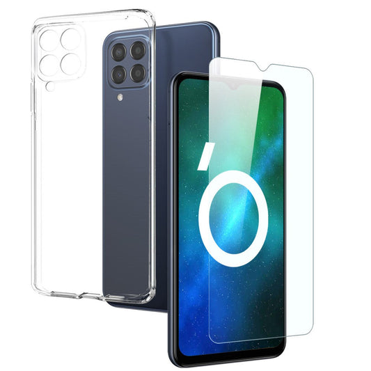 NORTHJO TPU Shockproof Case for Samsung Galaxy M33 5G (Global Version) 2 in 1 Transparent Anti-Drop Phone Case with Tempered Glass Screen Protector