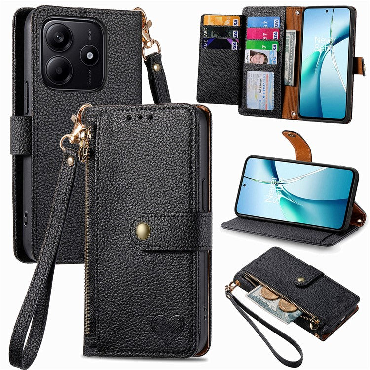 For Xiaomi Redmi Note 14 5G Case RFID Blocking Zipper Pocket Leather Wallet Phone Cover - Black