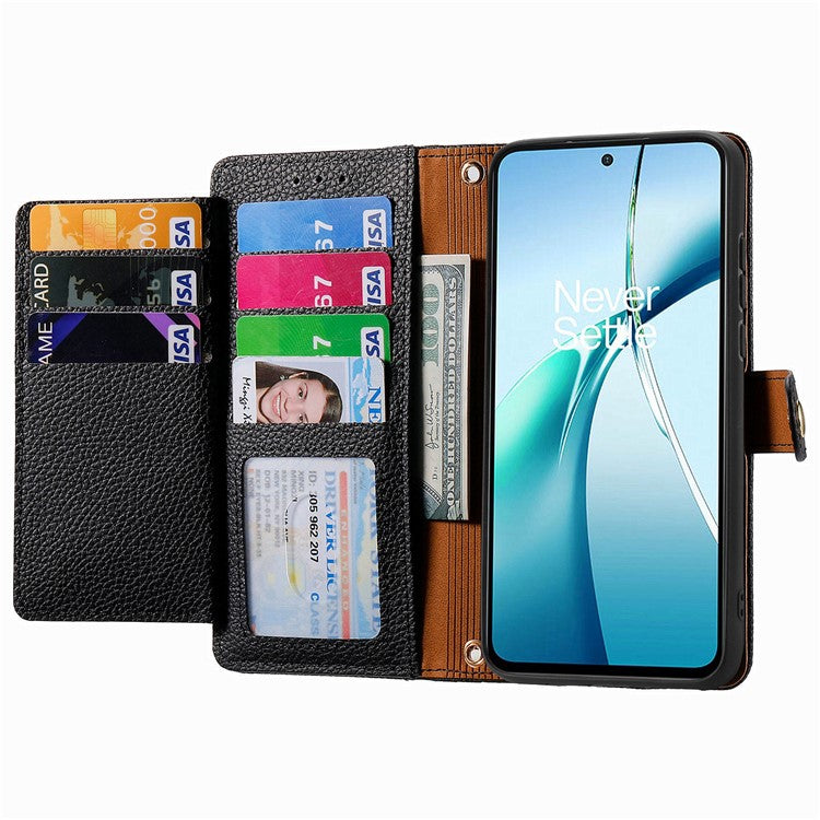 For Xiaomi Redmi Note 14 5G Case RFID Blocking Zipper Pocket Leather Wallet Phone Cover - Black